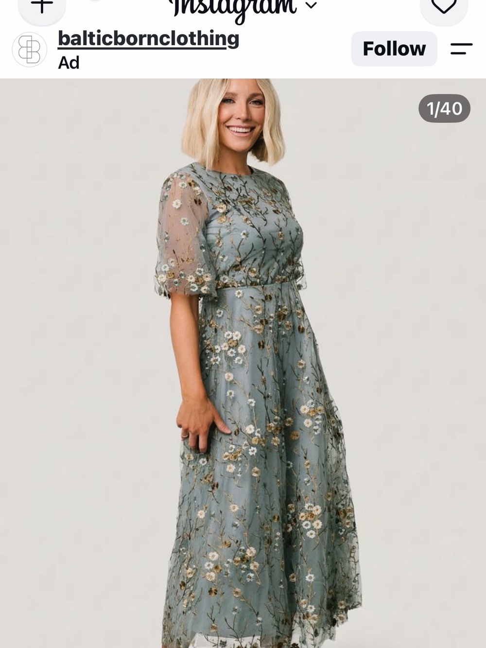 Baltic Born Sage Green Floral Embroidered Midi Dress